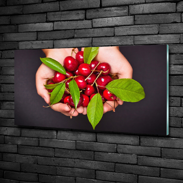 Glass wall art large Cherries in the hands