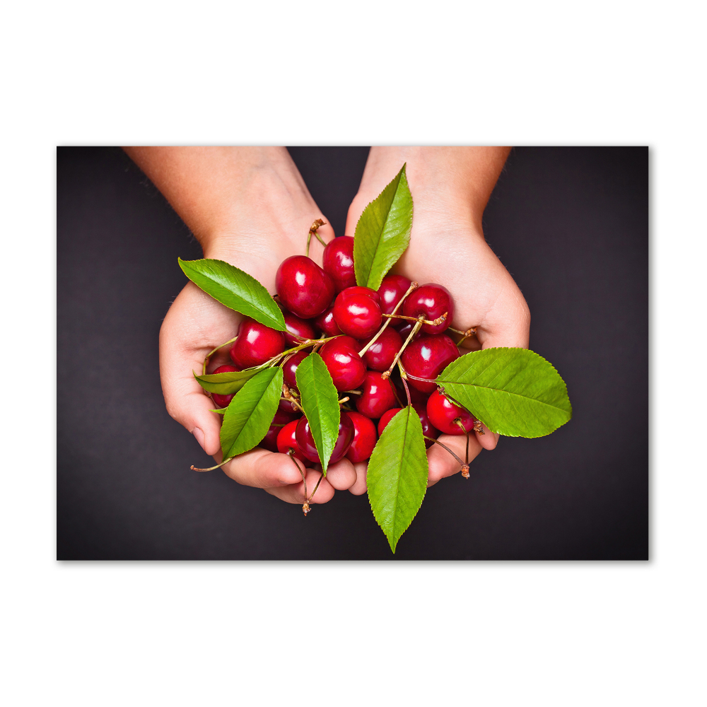 Glass wall art large Cherries in the hands