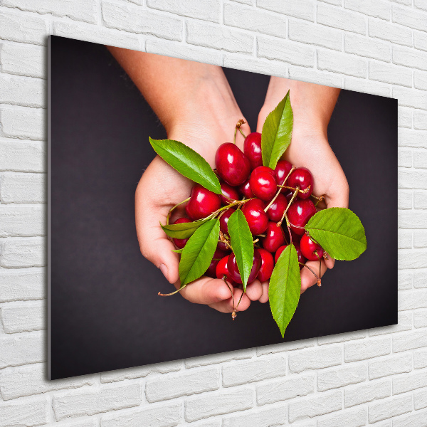 Glass wall art large Cherries in the hands