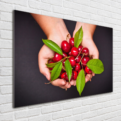 Glass wall art large Cherries in the hands