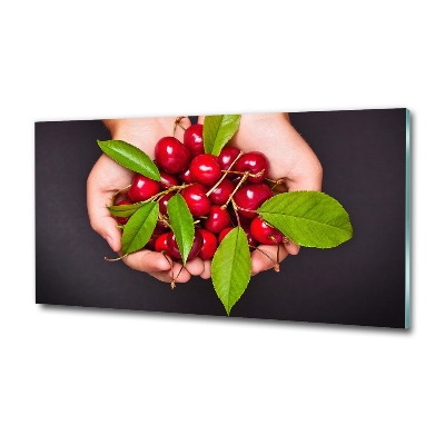 Glass wall art large Cherries in the hands