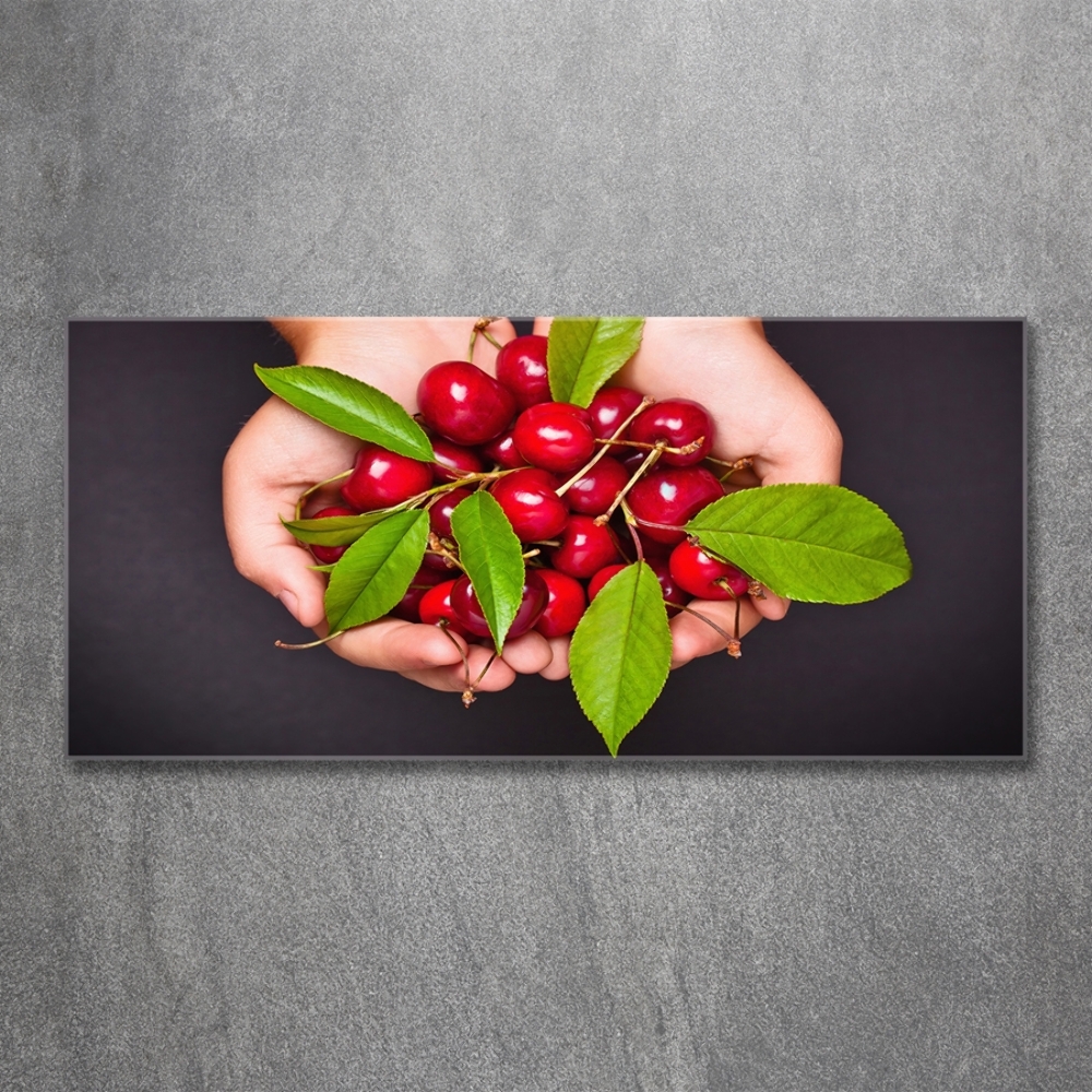 Glass wall art large Cherries in the hands