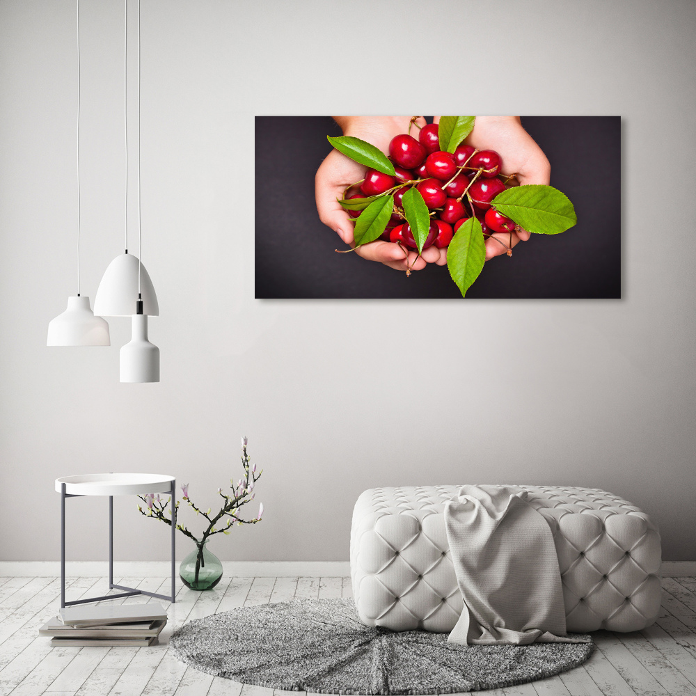 Glass wall art large Cherries in the hands