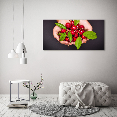 Glass wall art large Cherries in the hands