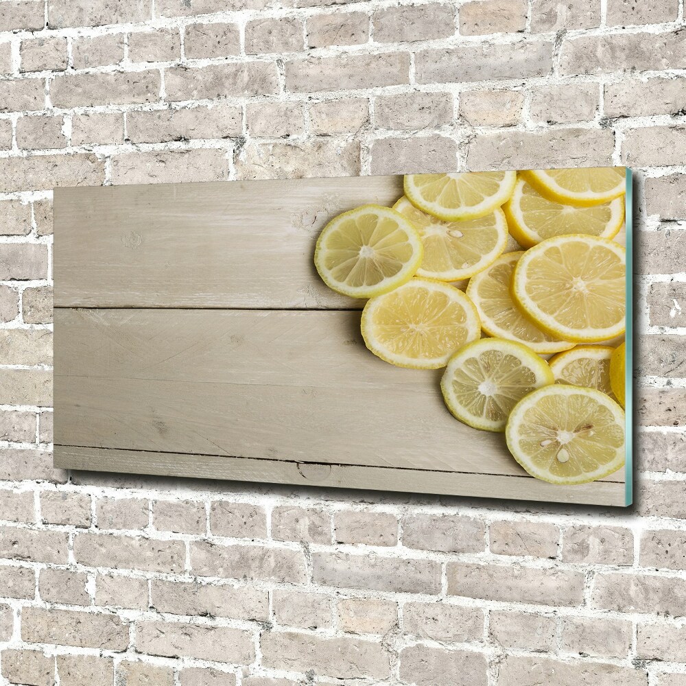 Glass wall art large Lemons wood