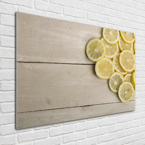 Glass wall art large Lemons wood