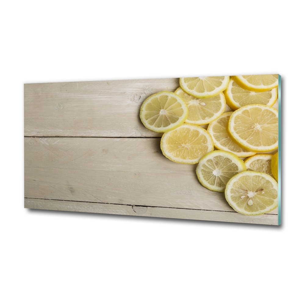 Glass wall art large Lemons wood