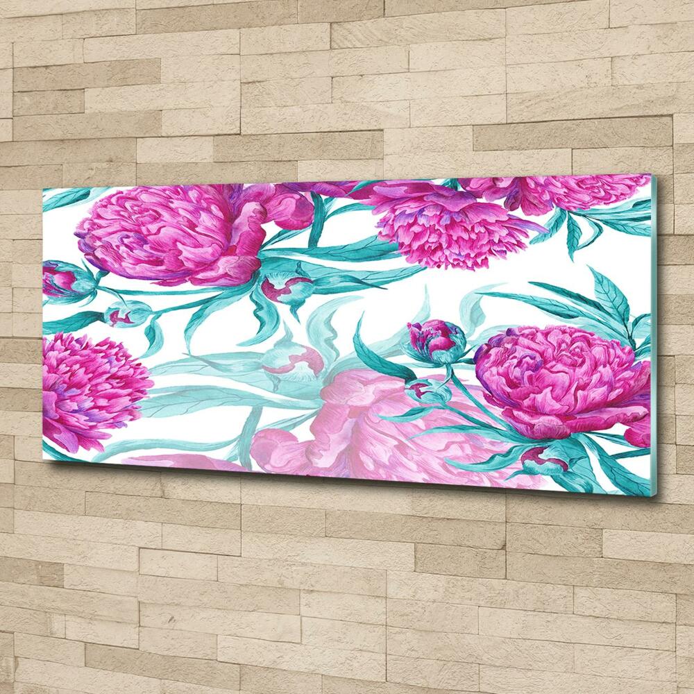 Glass art picture Pink peonies