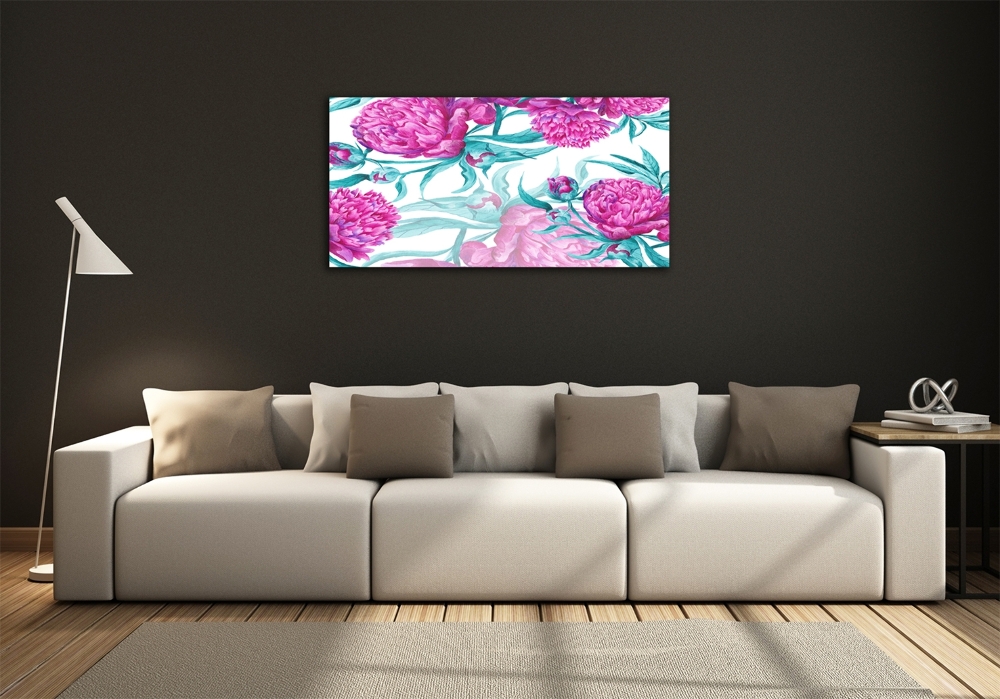 Glass art picture Pink peonies