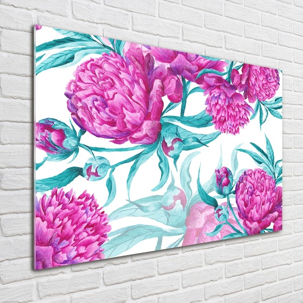 Glass art picture Pink peonies