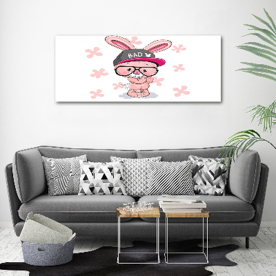 Glass picture wall art Rabbit in a hat