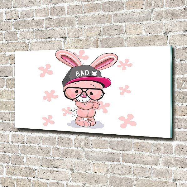 Glass picture wall art Rabbit in a hat