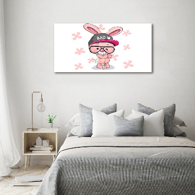 Glass picture wall art Rabbit in a hat