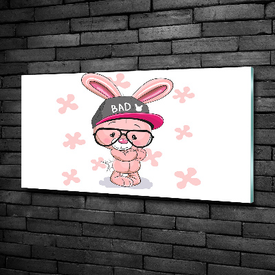 Glass picture wall art Rabbit in a hat