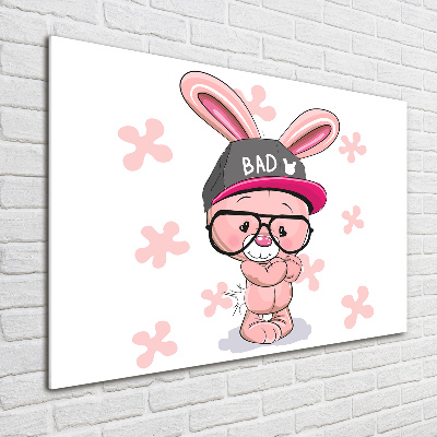 Glass picture wall art Rabbit in a hat