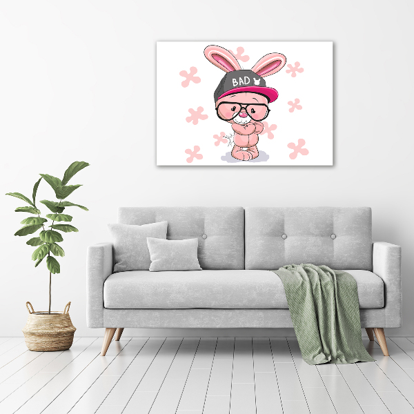 Glass picture wall art Rabbit in a hat