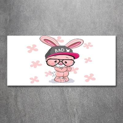 Glass picture wall art Rabbit in a hat