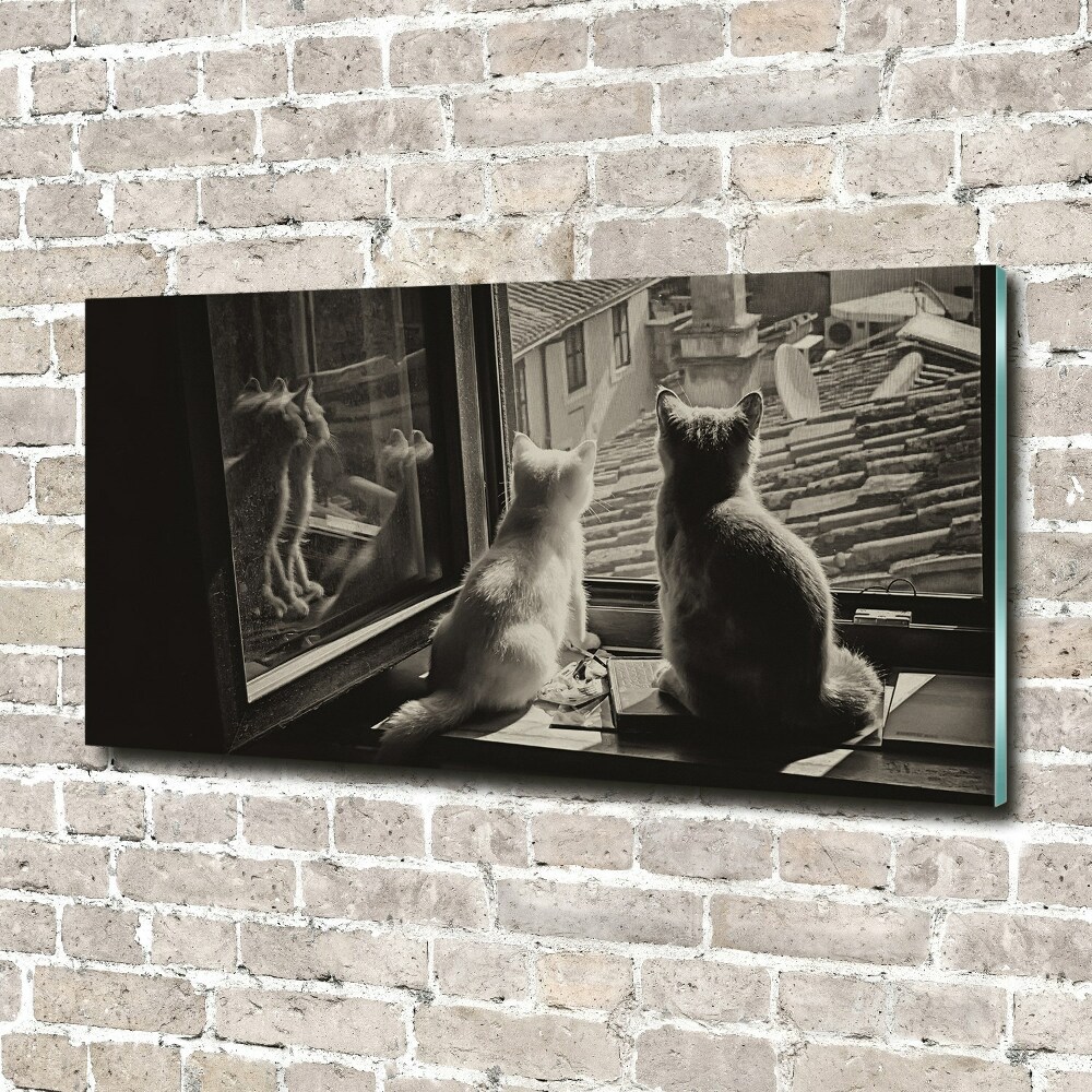 Wall art on glass Cats by the window