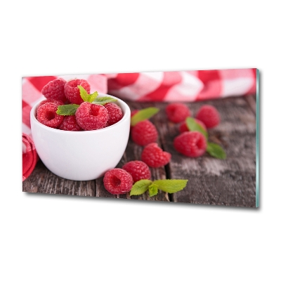 Glass picture print Raspberries in a bowl