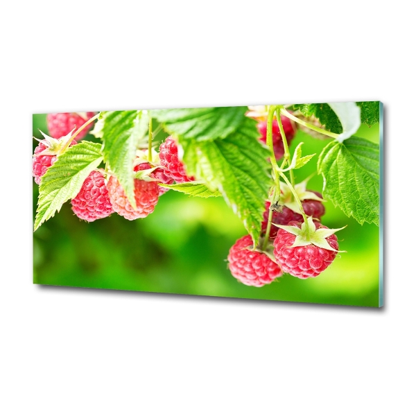 Glass wall art Raspberries in the garden