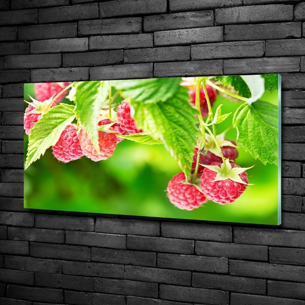 Glass wall art Raspberries in the garden