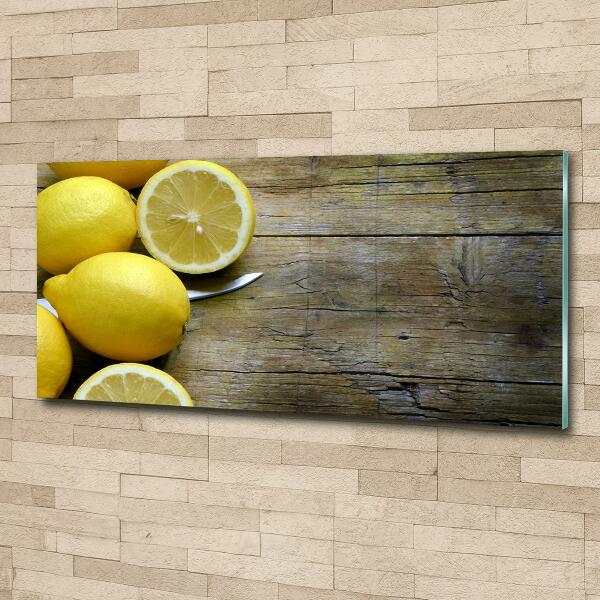 Wall art on glass Lemons on wood