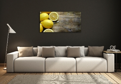 Wall art on glass Lemons on wood