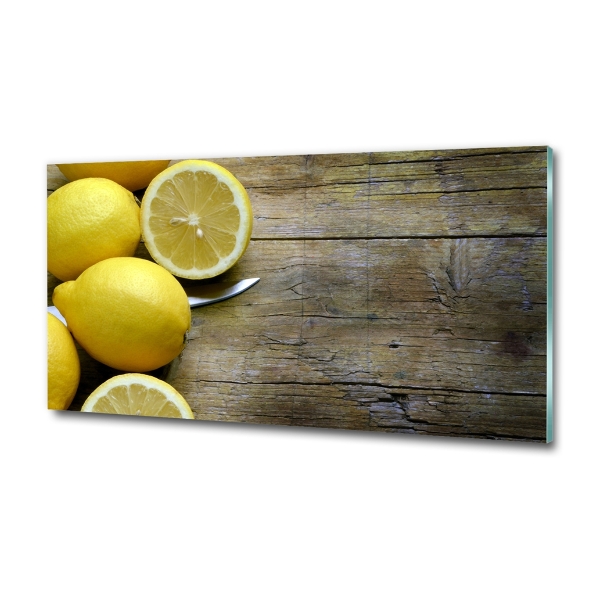 Wall art on glass Lemons on wood