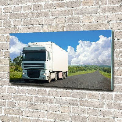 Glass art print White truck