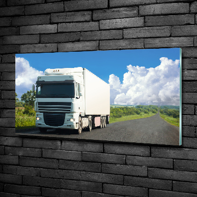 Glass art print White truck