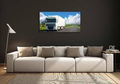 Glass art print White truck