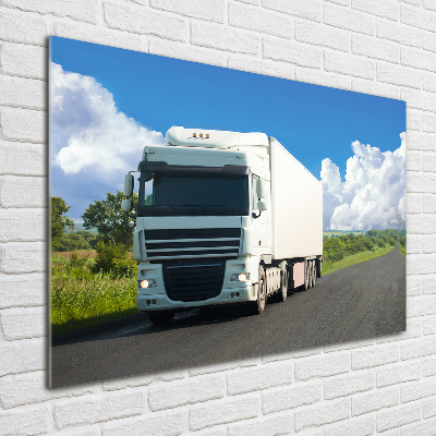 Glass art print White truck