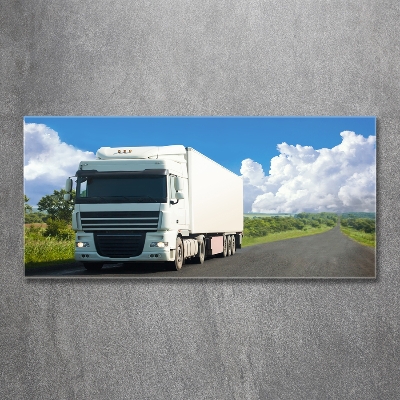 Glass art print White truck