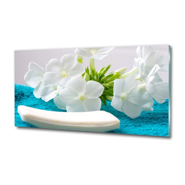 Glass wall art White spa flowers