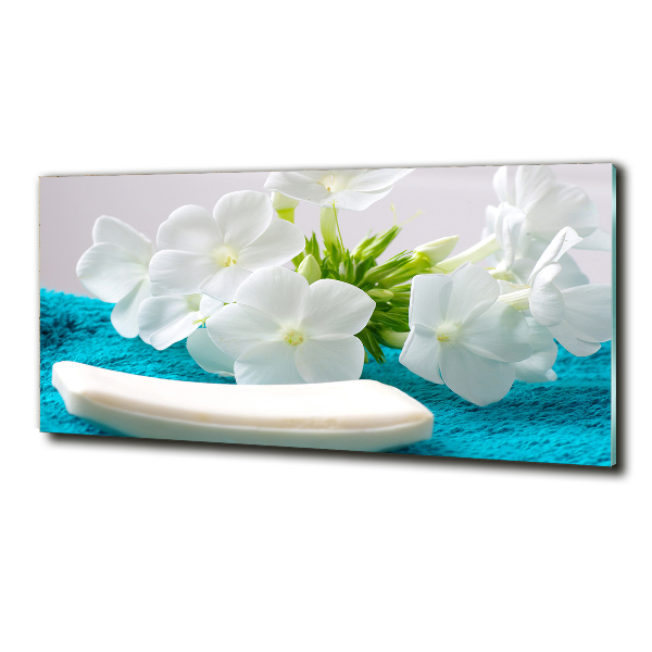 Glass wall art White spa flowers