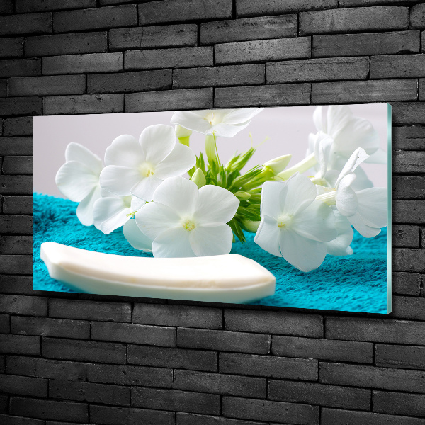 Glass wall art White spa flowers