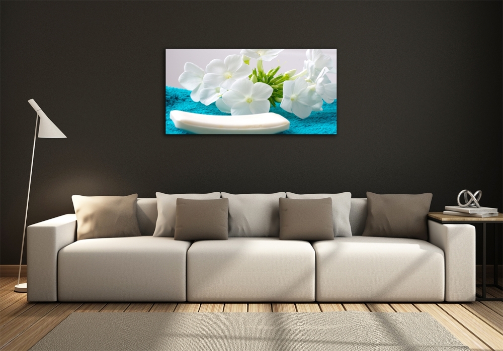 Glass wall art White spa flowers