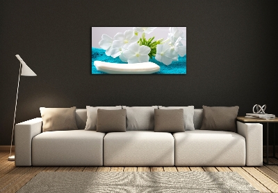 Glass wall art White spa flowers