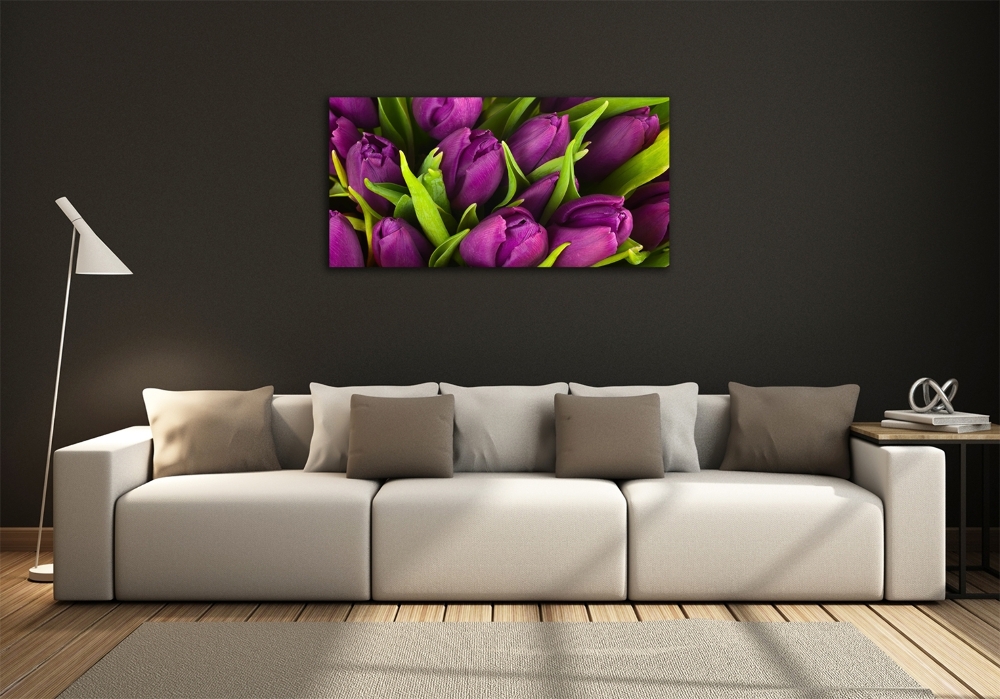 Wall art on glass Violet tulips