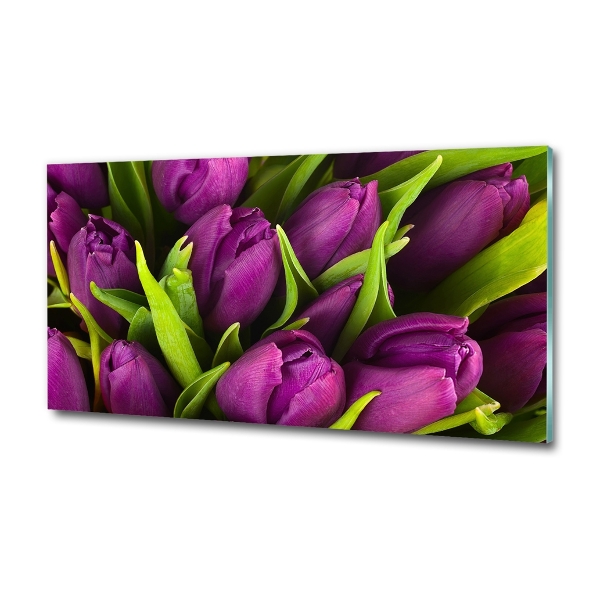 Wall art on glass Violet tulips