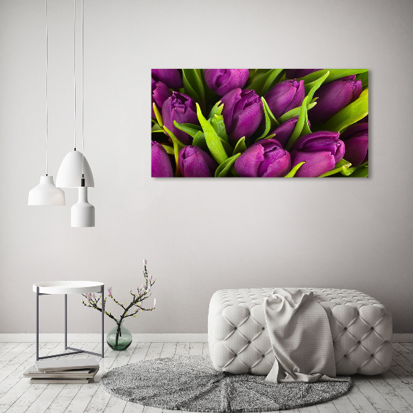 Wall art on glass Violet tulips