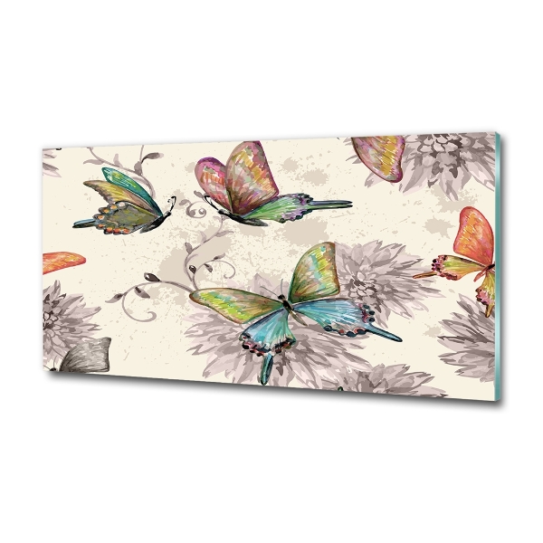 Glass picture wall art Butterflies and flowers