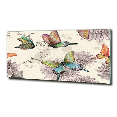 Glass picture wall art Butterflies and flowers