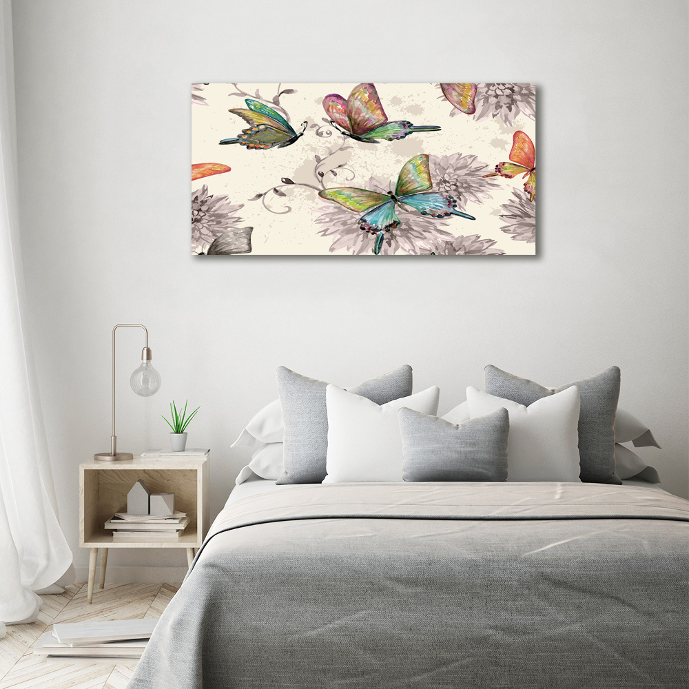 Glass picture wall art Butterflies and flowers