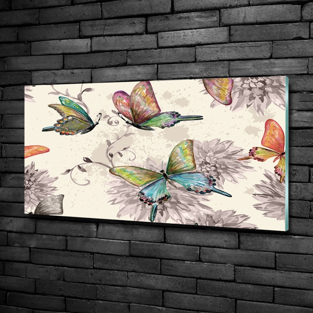 Glass picture wall art Butterflies and flowers