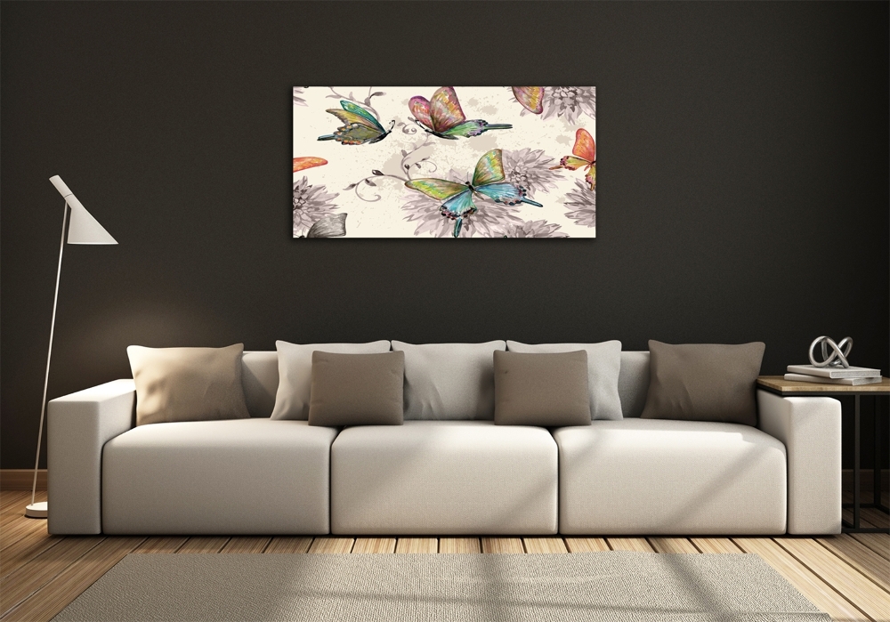 Glass picture wall art Butterflies and flowers