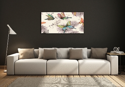 Glass picture wall art Butterflies and flowers