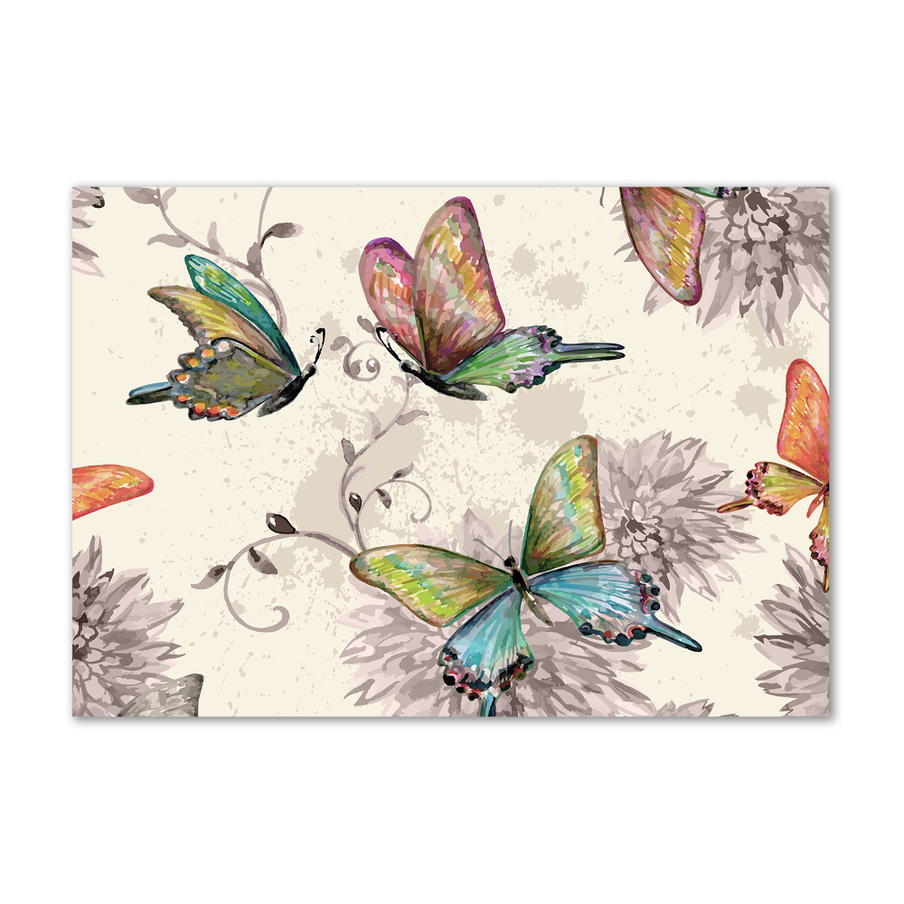 Glass picture wall art Butterflies and flowers