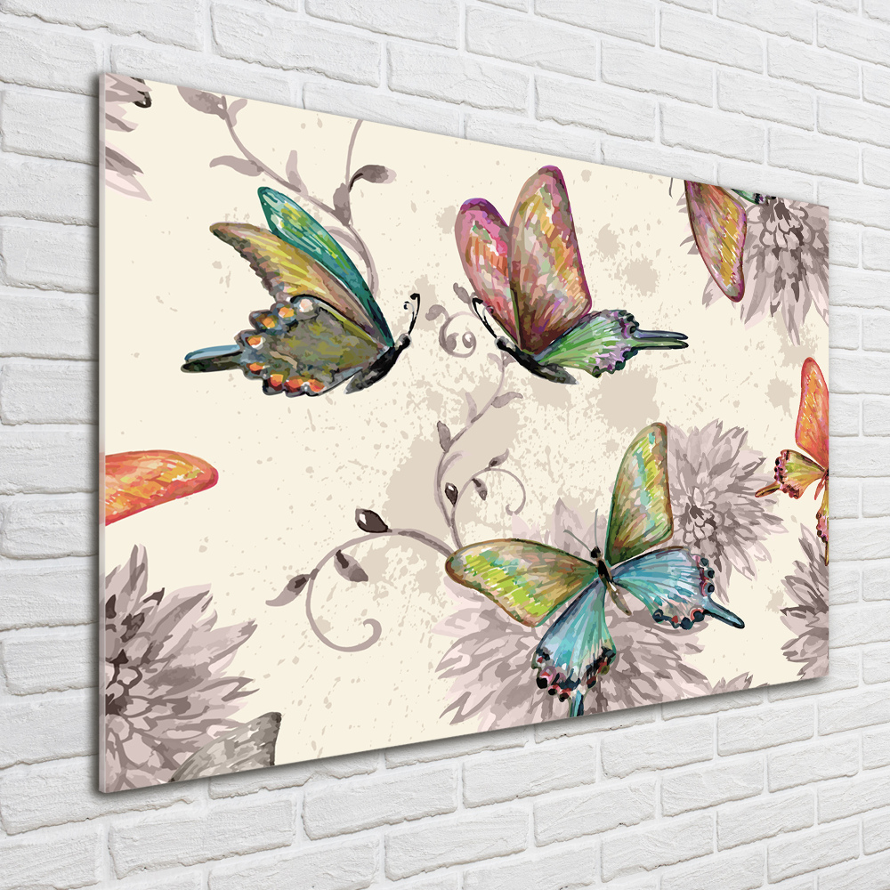 Glass picture wall art Butterflies and flowers