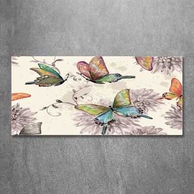 Glass picture wall art Butterflies and flowers